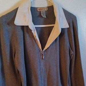 Notations Gray Zip Up Sweater with Relaxed Fit